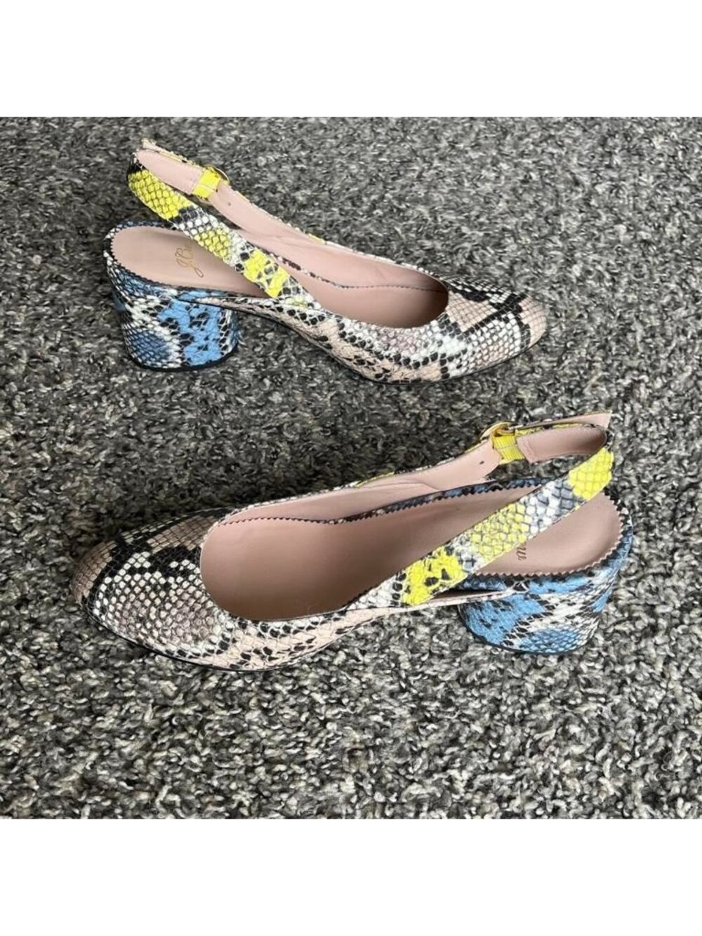 J.Crew Slingback Leather Snake Print Block Heels Size 8 Boho Western Indie - Picture 3 of 8